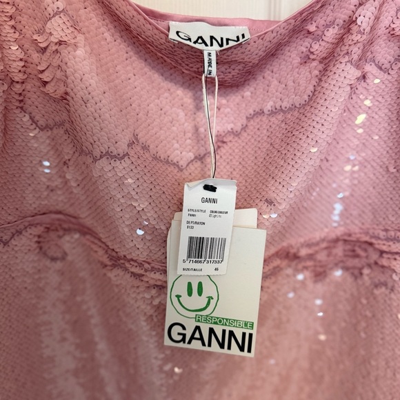 GANNI NWT pink mini party sequins dress with ruffle straps- size EU 46- US 14/16 - Picture 12 of 16